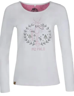 Piz Palü Damen Langarmshirt "Gerach" mit Hirsch Stickerei | 010025 - Weiß