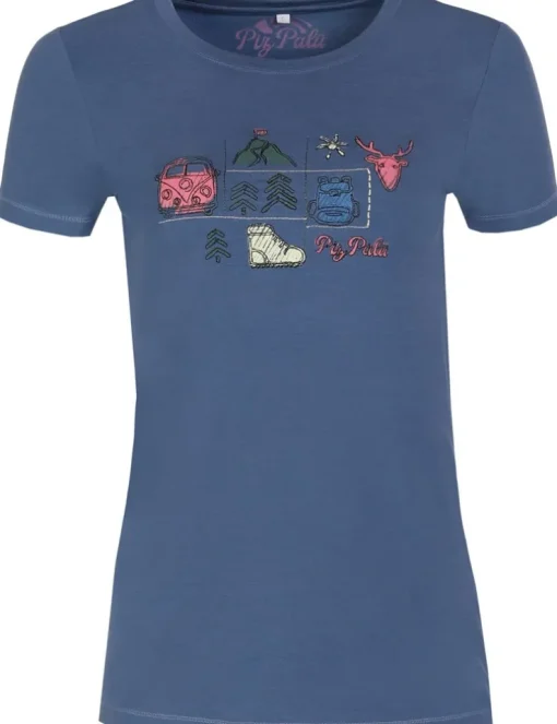 Piz Palü Damen Shirt "Altenbuch" mit Trachten Motiv | Schieferblau