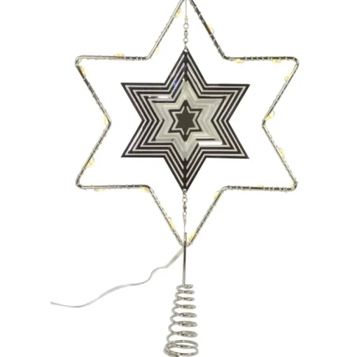 Riffelmacher Baumspitze Stern mit LED Beleuchtung 17754 | Silber 18 x 29 cm