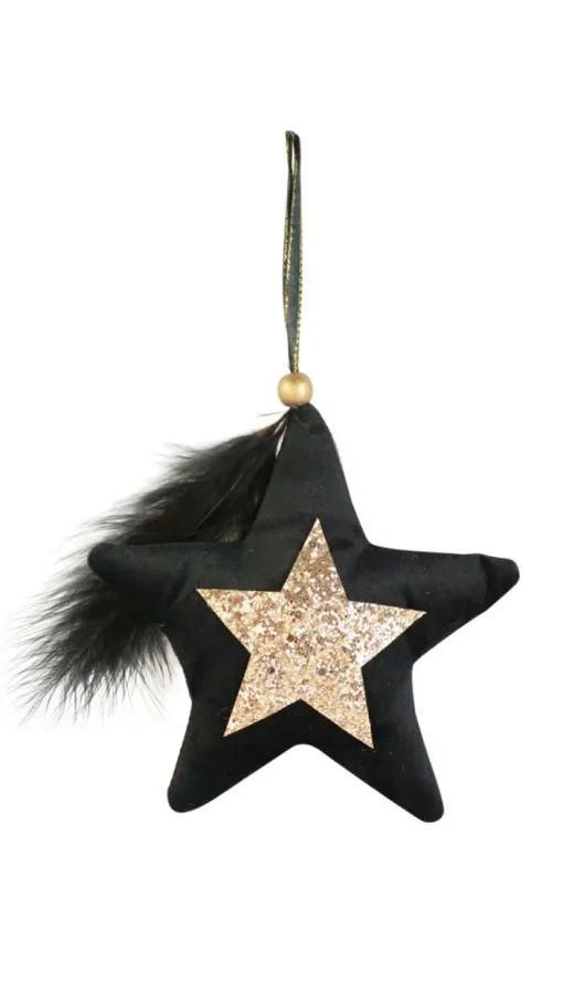 Riffelmacher Christbaumschmuck Samt Glitter Stern 20540 15cm - Schwarz / Gold