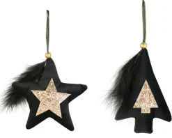 Riffelmacher Christbaumschmuck Samt Glitter Stern 20540 15cm - Schwarz / Gold