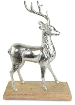 Riffelmacher Dekofigur "König des Waldes" 74555 | Hirsch auf Sockel Silber | 45x30,5cm