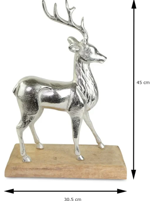 Riffelmacher Dekofigur "König des Waldes" 74555 | Hirsch auf Sockel Silber | 45x30,5cm