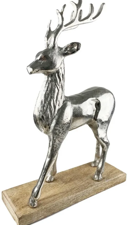 Riffelmacher Dekofigur "König des Waldes" 74555 | Hirsch auf Sockel Silber | 45x30,5cm