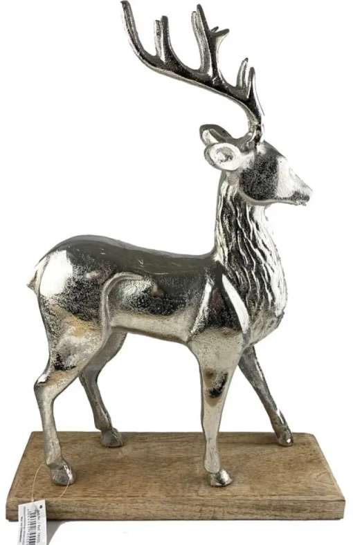 Riffelmacher Dekofigur "König des Waldes" 74555 | Hirsch auf Sockel Silber | 45x30,5cm