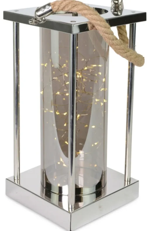 Riffelmacher Edelstahl Laterne mit LED Lichtern 20911 | Silber