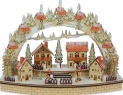 Riffelmacher Fensterleuchter Schwibbogen Winterdorf 45 x 33 cm 76228 | Natur / Rot