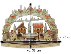 Riffelmacher Fensterleuchter Schwibbogen Winterdorf 45 x 33 cm 76228 | Natur / Rot