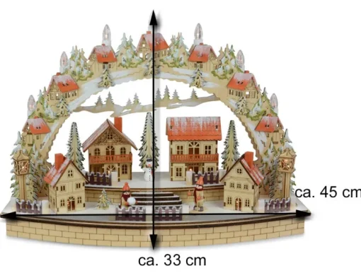 Riffelmacher Fensterleuchter Schwibbogen Winterdorf 45 x 33 cm 76228 | Natur / Rot