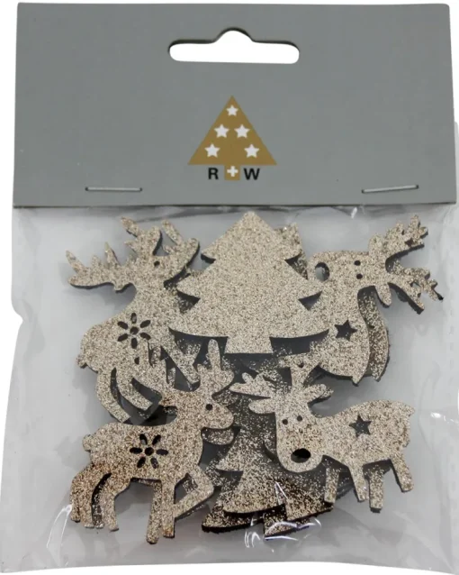 Riffelmacher Filz Streudeko mit Glitter ca. 4cm 70090 | Gold - Hirsche/Bäume