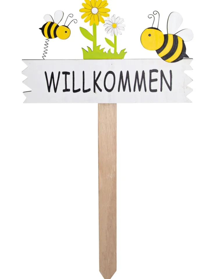 Riffelmacher Gartenstab Dekoschild "Willkommen" Biene 46cm | 08514 - Gartenstecker