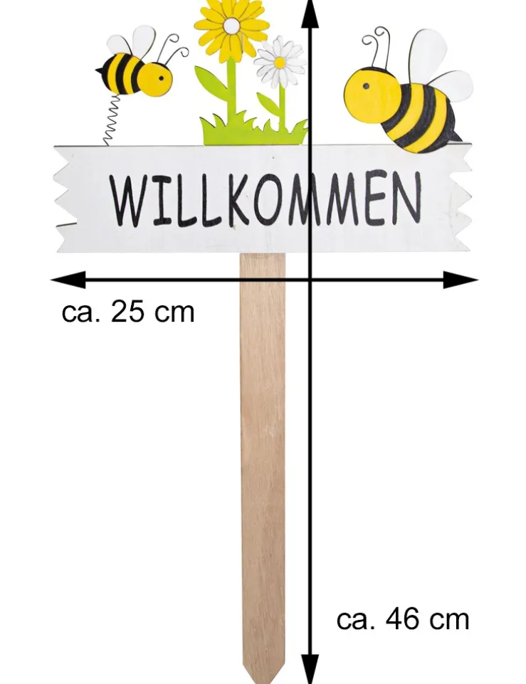 Riffelmacher Gartenstab Dekoschild "Willkommen" Biene 46cm | 08514 - Gartenstecker