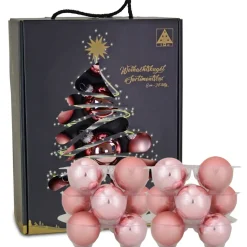 Riffelmacher Glas Weihnachtskugeln im Koffer 26255 | 24 Stück | Ø 6 cm - Altrosa