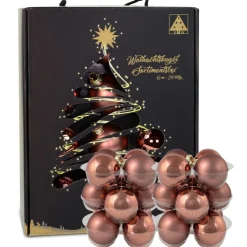 Riffelmacher Glas Weihnachtskugeln im Koffer 26258 | 24 Stück | Ø 6 cm - Karamellbraun
