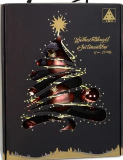 Riffelmacher Glas Weihnachtskugeln im Koffer 26258 | 24 Stück | Ø 6 cm - Karamellbraun