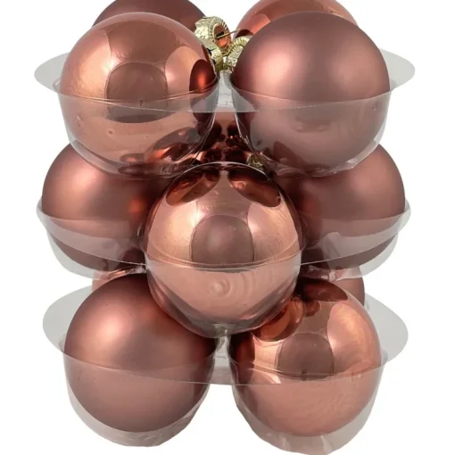 Riffelmacher Glas Weihnachtskugeln im Koffer 26258 | 24 Stück | Ø 6 cm - Karamellbraun