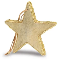 Riffelmacher Hänge Deko Holz Stern mit Pailletten 70603 - Natur Gold 13 cm