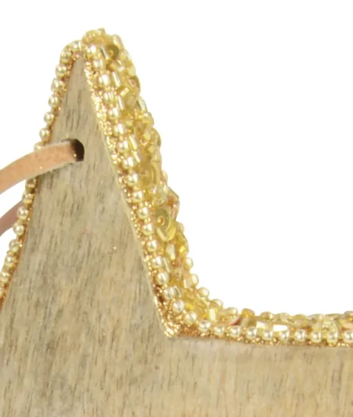 Riffelmacher Hänge Deko Holz Stern mit Pailletten 70603 - Natur Gold 13 cm