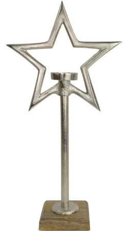Riffelmacher Kerzenständer Teelichthalter mit Stern 73592 - Natur Silber 44 cm