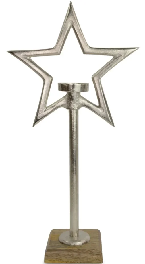 Riffelmacher Kerzenständer Teelichthalter mit Stern 73592 - Natur Silber 44 cm