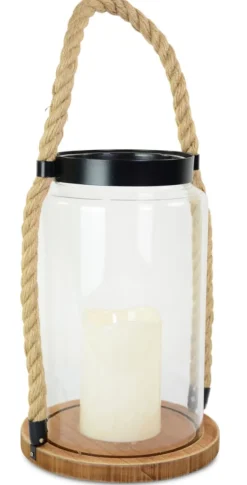 Riffelmacher LED Glaslaterne mit Kordel und Holzsockel 20914 - 18x40 cm