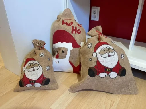 Riffelmacher Nikolaus Jutesack 48 x 36 cm "Süßer Santa" | Natur Rot
