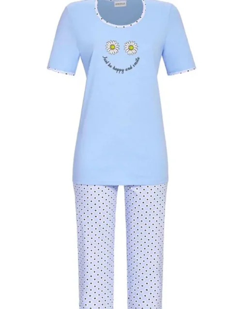 RINGELLA Damen Kurzarm Pyjama "Happy & Smile" mit Caprihose 4211222 | Ciel Blau