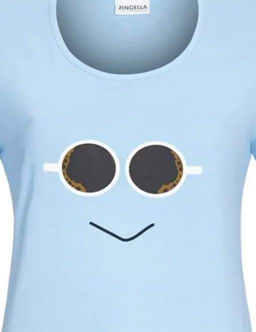 RINGELLA Damen Pyjama "Smiley" 2211201 mit 7/8 Hose | Hellblau