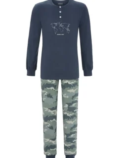 RINGELLA Herren Langarm Pyjama "World Map" 2541201 | Dark Petrol