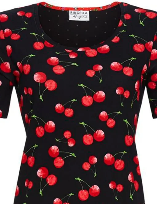 RINGELLA Nachthemd mit Kirschendessin 3261006 | Schwarz Rot
