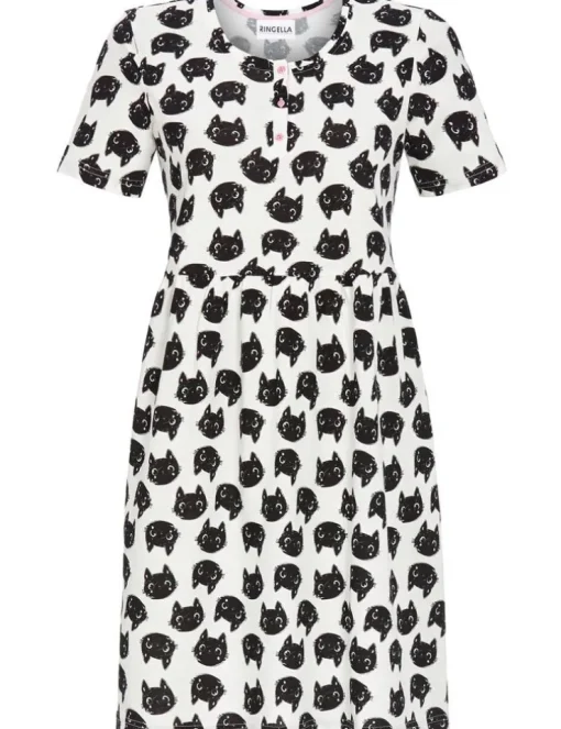 RINGELLA Nachthemd mit Knopfleiste "Black Cats" 3211026 | Champagner