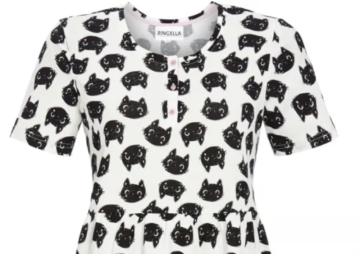 RINGELLA Nachthemd mit Knopfleiste "Black Cats" 3211026 | Champagner