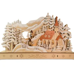 Schwibbogen "Kirche mit Schlittenbahn" 44 x 29 cm - LED Fensterleuchter mit Timer | 76039