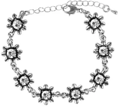 Silbernes Strass Armband mit Blüten - Kristall