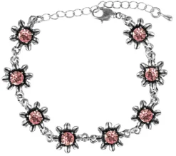 Silbernes Strass Armband mit Blüten - Rosa