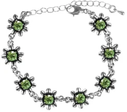 Silbernes Strass Armband mit Blüten - Hellgrün