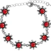 Silbernes Strass Armband mit Blüten - Rot