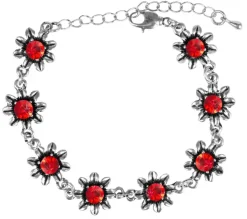 Silbernes Strass Armband mit Blüten - Rot