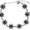 Silbernes Strass Armband mit Blüten - Ozeanblau