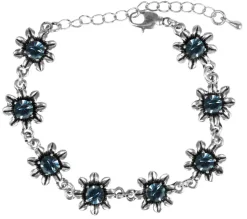 Silbernes Strass Armband mit Blüten - Ozeanblau