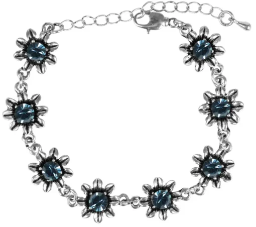 Silbernes Strass Armband mit Blüten - Ozeanblau