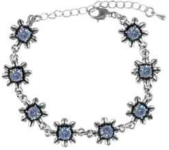 Silbernes Strass Armband mit Blüten - Hellblau