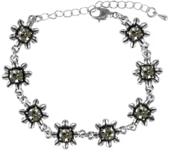 Silbernes Strass Armband mit Blüten - Black Diamond