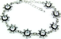 Silbernes Strass Armband mit Blüten - Kristall