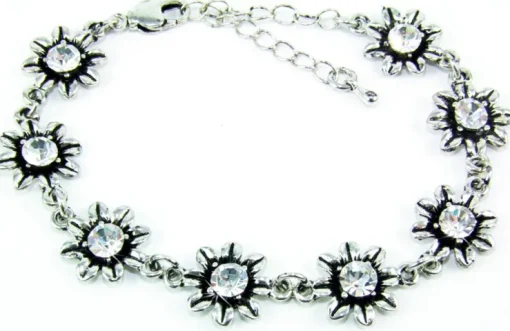 Silbernes Strass Armband mit Blüten - Kristall