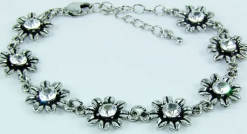 Silbernes Strass Armband mit Blüten - Kristall