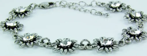 Silbernes Strass Armband mit Blüten - Kristall