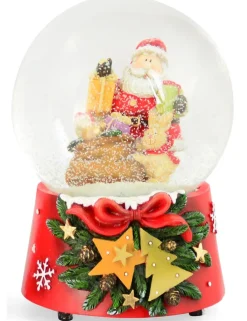 Spieluhr Schneekugel "Weihnachtsmann mit Hase" 14,5 cm | 74845 - Adventsdekoration