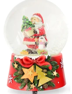 Spieluhr Schneekugel "Weihnachtsmann mit Pinguin" 14,5 cm | 74845 - Adventsdekoration
