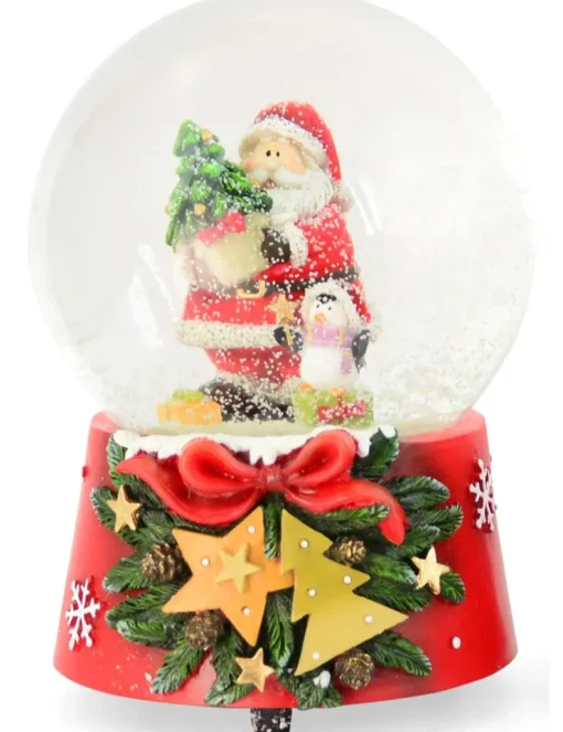 Spieluhr Schneekugel "Weihnachtsmann mit Pinguin" 14,5 cm | 74845 - Adventsdekoration